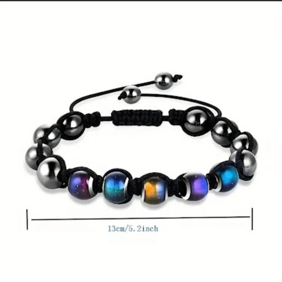 1pc Black Braided Thermochromic Bracelet with Sensitive Mood Beads Adjustable - Picture 2 of 3